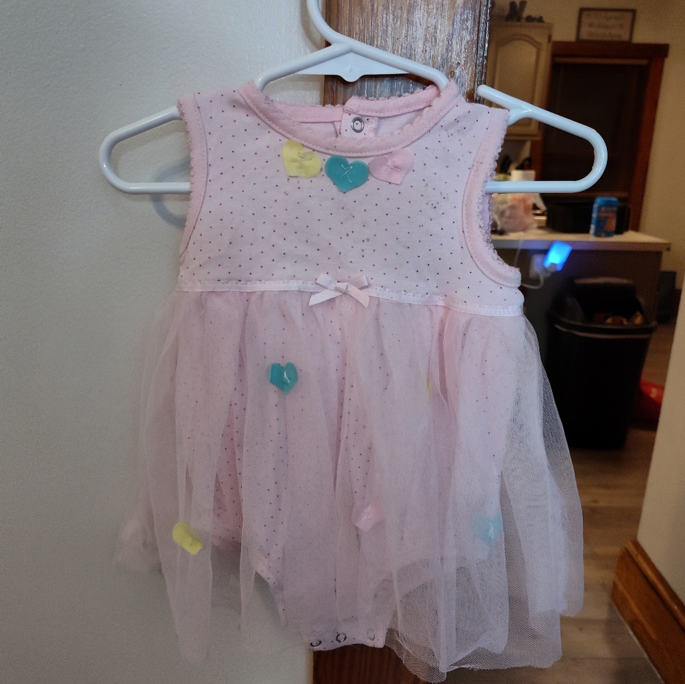 Baby By Bon Bébé Pink Baby Dress with Heart And Polkadot Accents 12m